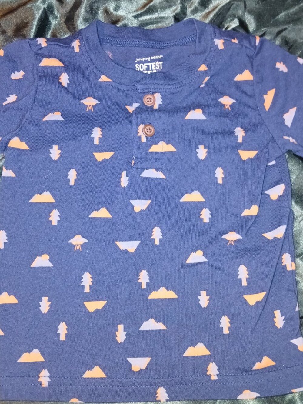 Jumping Beans Softest Tee Baby Henley Navy UFO Print Size 12 Months